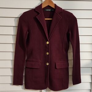 Lauren Ralph Lauren Burgundy Blazer Gold Buttons Junior Misses Petite XXS size